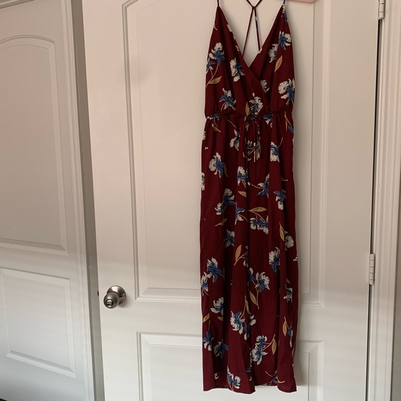 Burgundy Floral Wide Leg Jumpsuit Medium - Picture 2 of 6